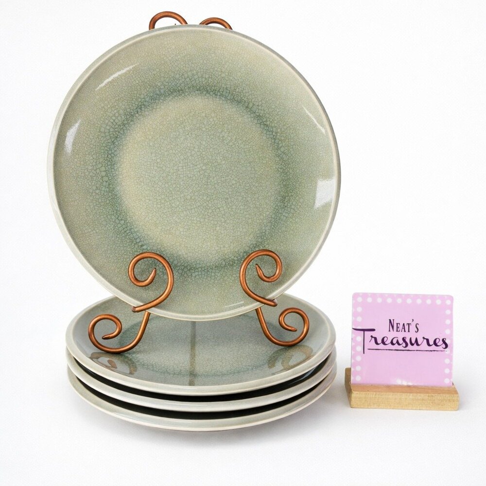 Pier 1 DUSK ASH Crackled Gray & White Stoneware  10 3/4" Dinner Plates Set of 4